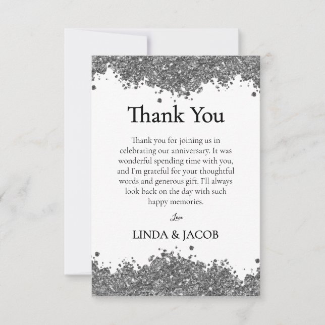 Cartão De Agradecimento Wedding Anniversary Silver Faux Glitter  (Frente)