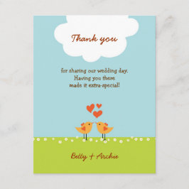 Cartão De Agradecimento Wedding bonito dos pássaros do amor dos desenhos