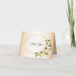 Cartão De Agradecimento Wedding Golden Frame White Floral Peach Rustic