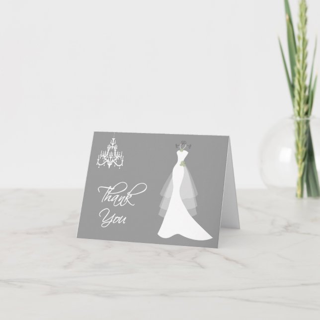 Cartão De Agradecimento Wedding gown, chandelier on grey Thank You card (Frente)