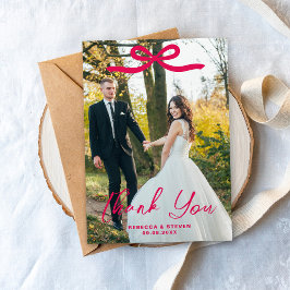 Cartão De Agradecimento Wedding Photo Guest Appreciation Pink Bow