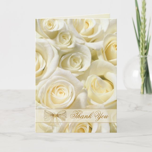 Cartão De Agradecimento Wedding Thank You Card with white-cream roses (Frente)