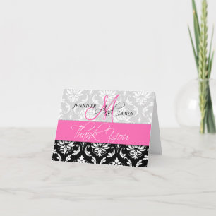 Cartão De Agradecimento Wedding Thank You Cards Damask Monogram Hot Pink