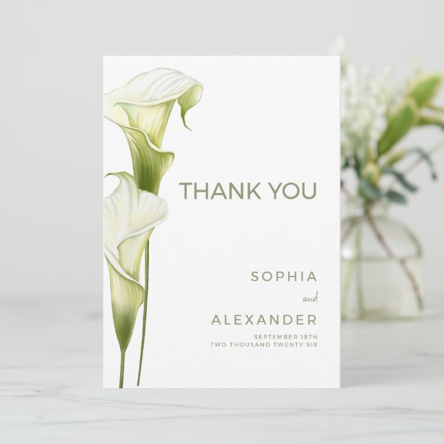Cartão De Agradecimento Wedding Thank You Cards "Delicate Calla Lilies" (Em pé/Frente)