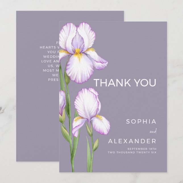 Cartão De Agradecimento Wedding Thank You Cards " Delicate irises" (Frente/Verso)