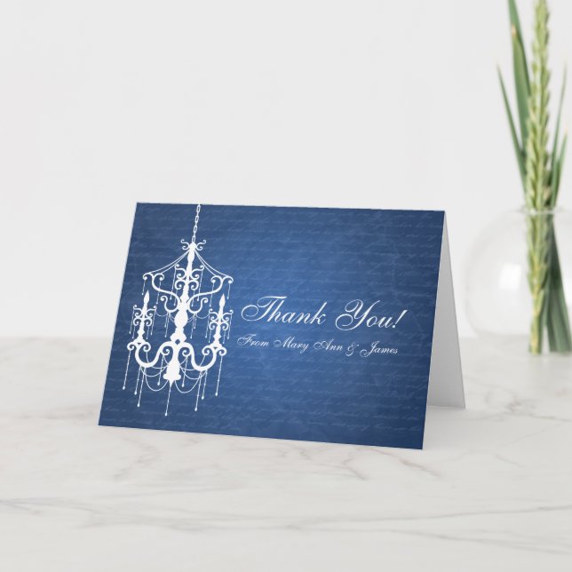 Cartão De Agradecimento Wedding "Thank you" Chandelier Blue (Frente)