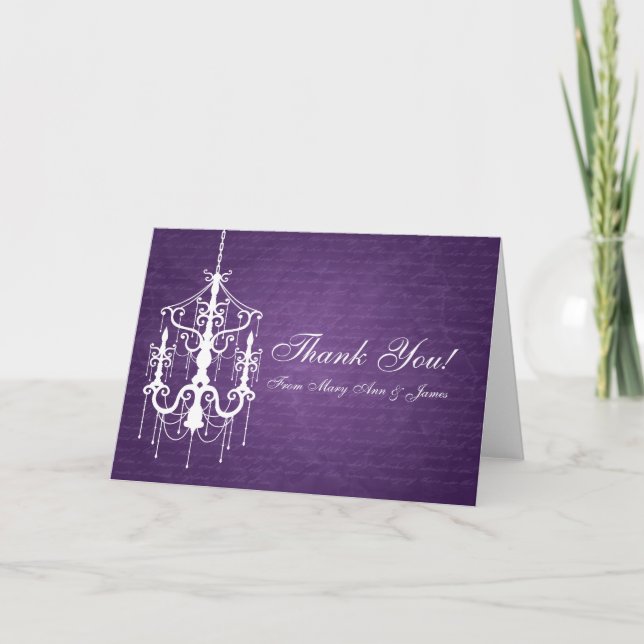 Cartão De Agradecimento Wedding "Thank you" Chandelier Purple (Frente)