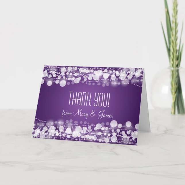 Cartão De Agradecimento Wedding "Thank you"  Dotted Purple (Frente)