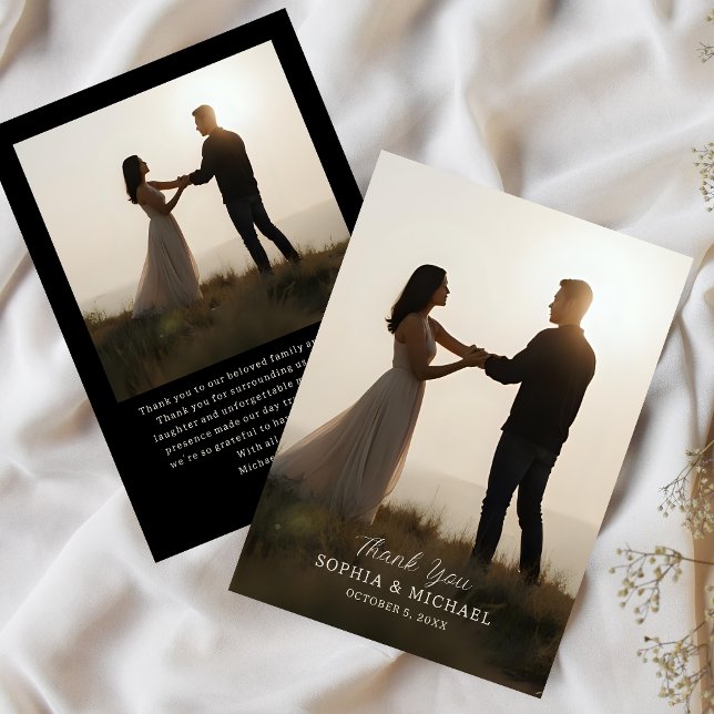 Cartão De Agradecimento Wedding Thank You Message 2 Photographs Minimal  (Criador carregado)