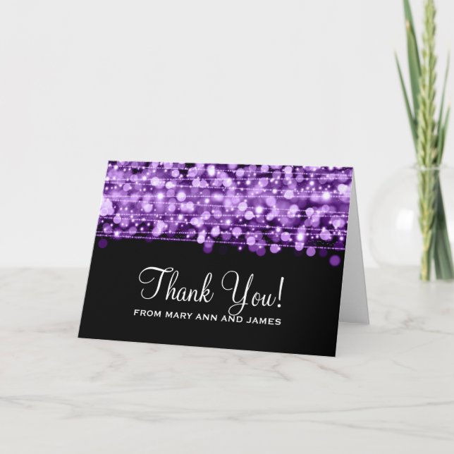Cartão De Agradecimento Wedding "Thank you" Party Sparkles Purple (Frente)