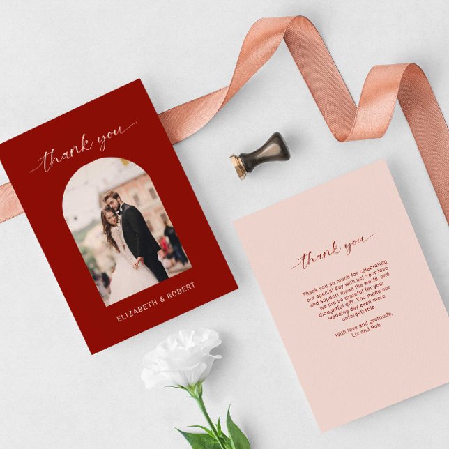Cartão De Agradecimento Wedding Thank You Photo Arch Terracotta Minimal (Criador carregado)