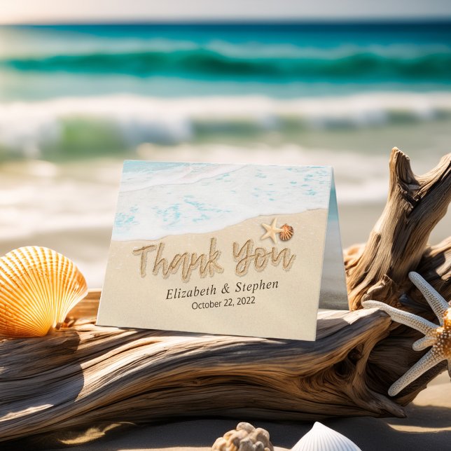 Cartão De Agradecimento Wedding Thank You Summer Beach Starfish Seashell (Criador carregado)