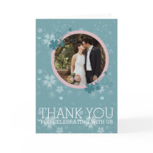 Wedding Thank You Winter Blue Floral Photo Card