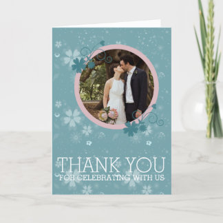 Cartão De Agradecimento Wedding Thank You Winter Blue Floral Photo Card