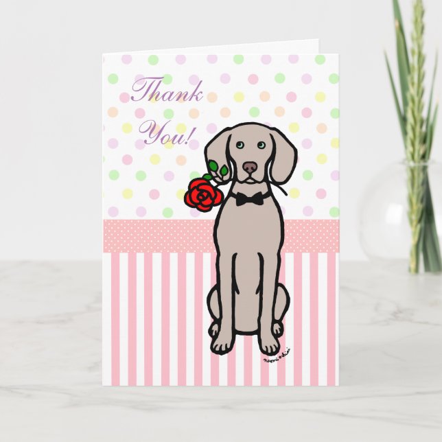 Cartão De Agradecimento Weimaraner e Rosa (Frente)