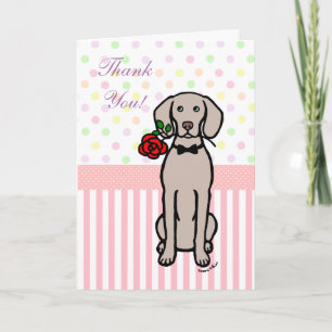 Cartão De Agradecimento Weimaraner e Rosa