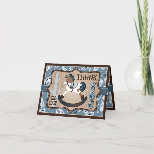 Cartão De Agradecimento Western Cowboy Rocking Horse Bandanna Obrigado (Frente)