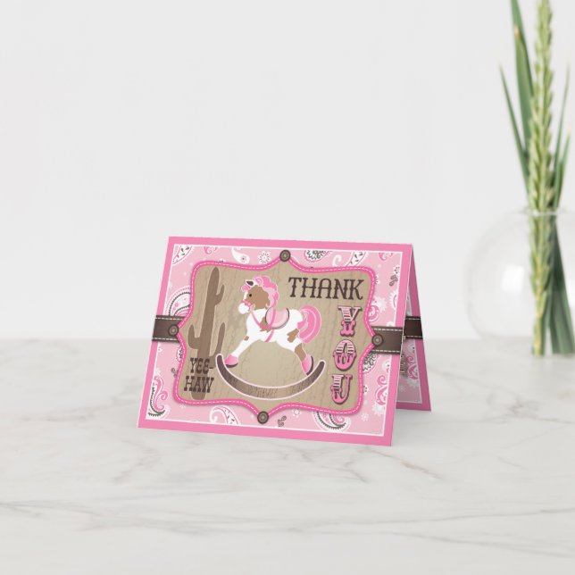 Cartão De Agradecimento Western Cowgirl Rocking Horse Bandanna Obrigado (Frente)