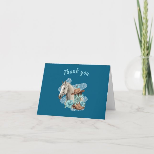 Cartão De Agradecimento Western Horse Birthday Thank You Card – Navy (Frente)