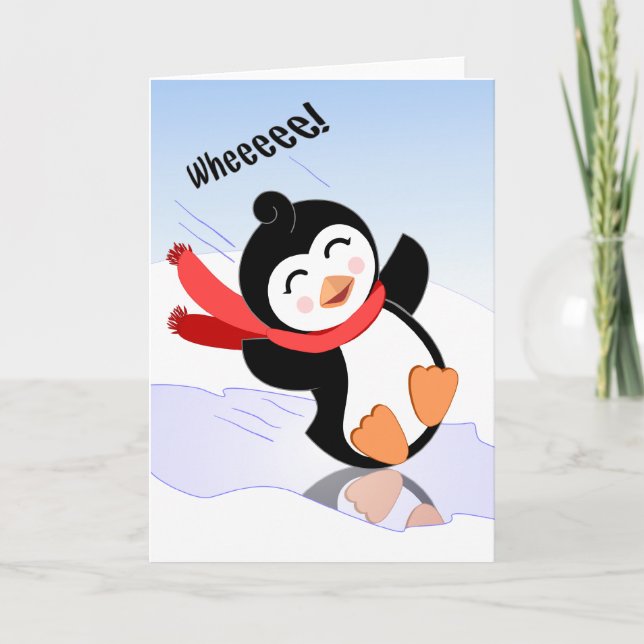 Cartão De Agradecimento Wheee!  Have Fun With This Cute Black Penguin card (Frente)