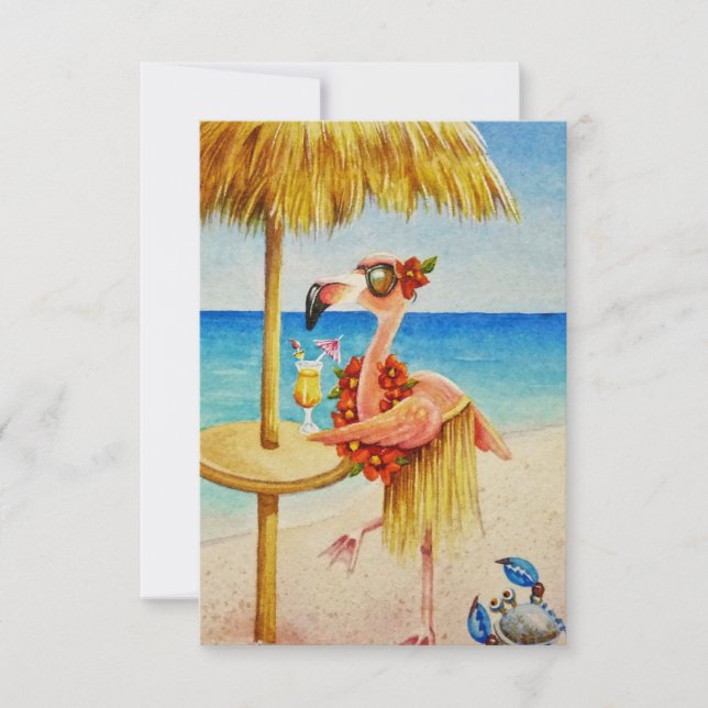 Cartão De Agradecimento Whimsical Beach Babe Pink Flamingo No 4 (Frente)