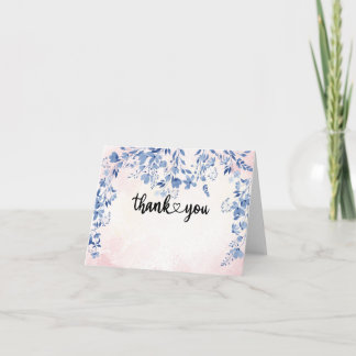 Cartão De Agradecimento Whimsical Blue Watercolor Floral Thank You Folded