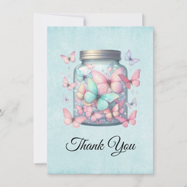 Cartão De Agradecimento Whimsical Butterflies in a Jar (Frente)