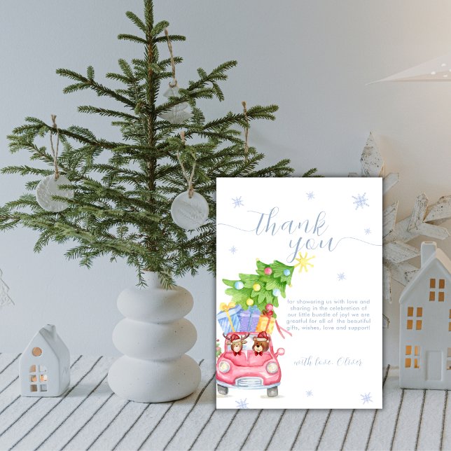 Cartão De Agradecimento Whimsical Cold Outside Reindeer Bear Baby Shower  (Whimsical Cold Outside Reindeer Bear Baby Shower Thank You Card)