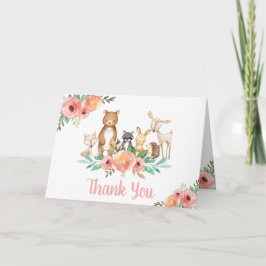 Cartão De Agradecimento Whimsical Cute Floral Woodland Animals Baby Shower