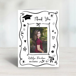 Cartão De Agradecimento Whimsical Doodle Graduation Photo Frame