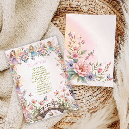 Cartão De Agradecimento Whimsical fairy garden 1st birthday 