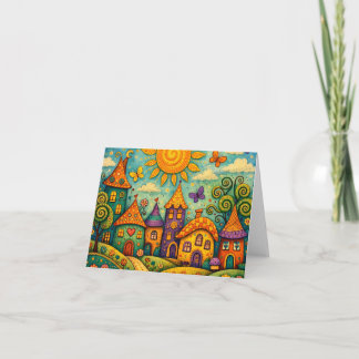 Cartão De Agradecimento Whimsical Fairy Tale Village Colorful Canvas Art