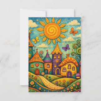 Cartão De Agradecimento Whimsical Fairy Tale Village Colorful Canvas Art