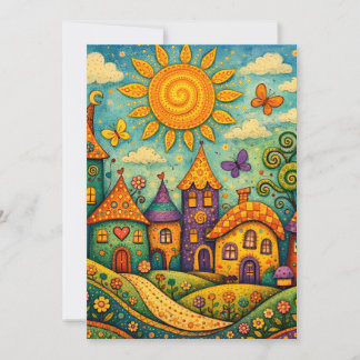 Cartão De Agradecimento Whimsical Fairy Tale Village Colorful Canvas Art