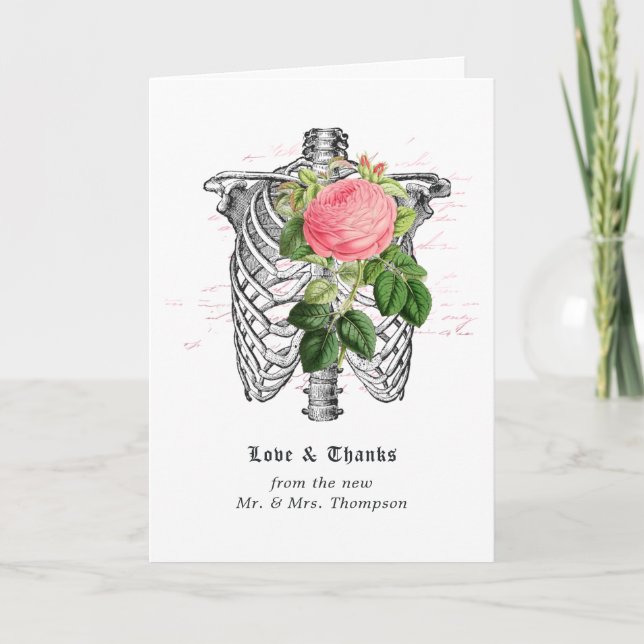 Cartão De Agradecimento Whimsical Floral Skeleton Gothic Casamento Obrigad (Frente)