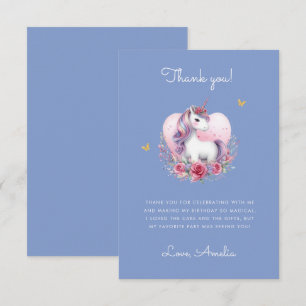 Cartão De Agradecimento Whimsical Floral Unicorn Blue Birthday