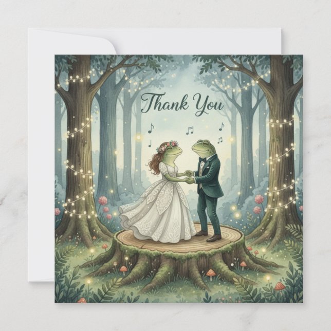 Cartão De Agradecimento Whimsical Frog Couple Wedding Thank You Card (Frente)