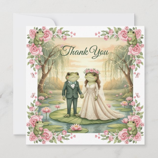 Cartão De Agradecimento Whimsical Frog Couple Wedding Thank You Card (Frente)