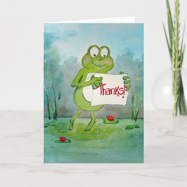 Cartão De Agradecimento Whimsical Frog with Thanks Thank You Sign Funny (Frente)