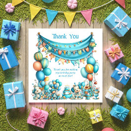 Cartão De Agradecimento Whimsical Fun Teal Birthday 