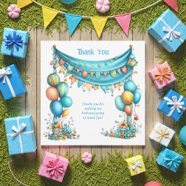 Cartão De Agradecimento Whimsical Fun Teal Birthday 