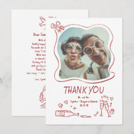 Cartão De Agradecimento Whimsical Funky Hand Drawn Wedding Photo
