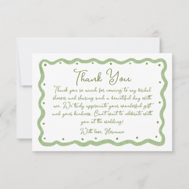 Cartão De Agradecimento Whimsical Green Wavy Hand Painted Bridal Shower (Frente)