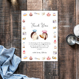 Cartão De Agradecimento Whimsical Hedgehog Little Chef Baker Baby Shower 