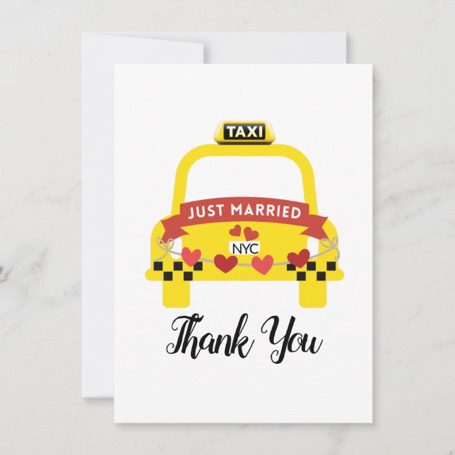 Cartão De Agradecimento Whimsical Just Married Taxi Thank You (Frente)