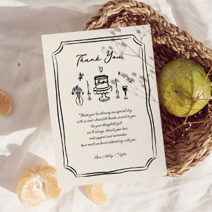 Cartão De Agradecimento Whimsical Mand Drawn Divertido Quirky Wedky