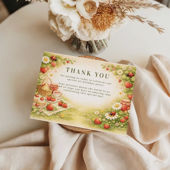 Cartão De Agradecimento Whimsical Meadow Lady Bug 1st Birthday (Criador carregado)