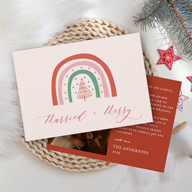 Cartão De Agradecimento Whimsical Merry Married Calligraphy Wedding  (Criador carregado)