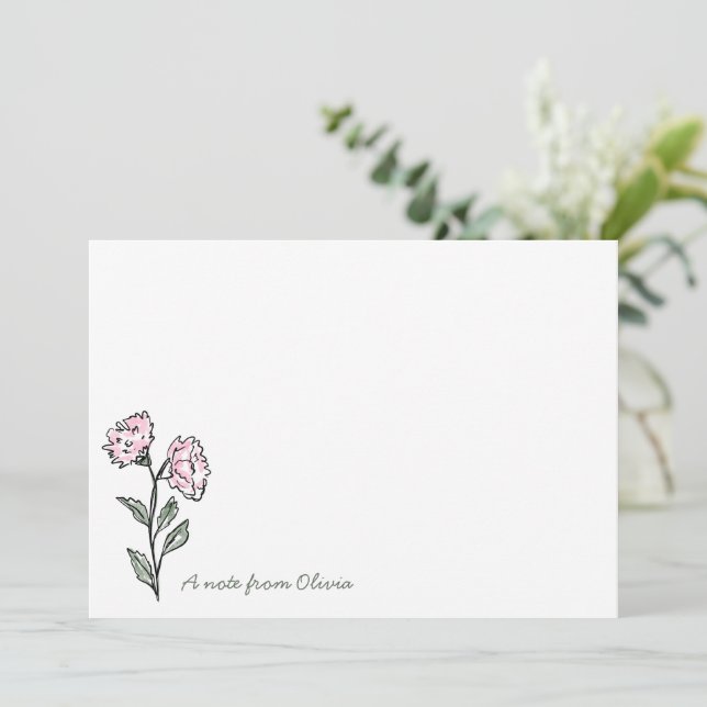 Cartão De Agradecimento Whimsical Pink Floral Personalized Stationery (Em pé/Frente)