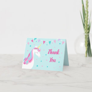 Cartão De Agradecimento Whimsical Rainbow Unicorn Birthday